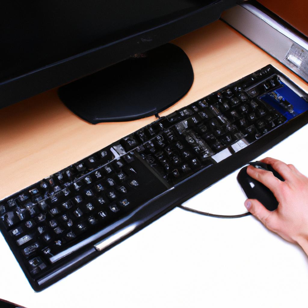 Person working on computer desk